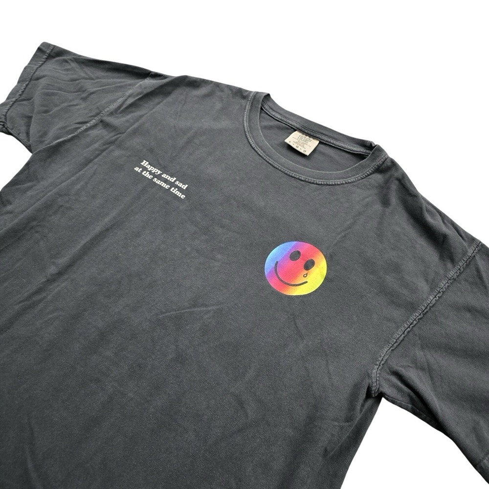 Comfort Colors Graphic Tee Mens L Black Happy Sad Smiley Face Cotton T-Shirt